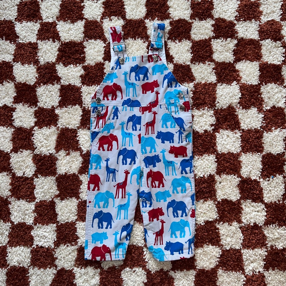 Vintage Kelly's Kids Red and Blue Animal Print Overalls